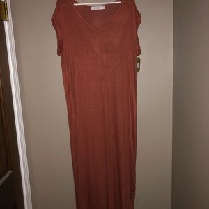 Orange dress with thigh high slit